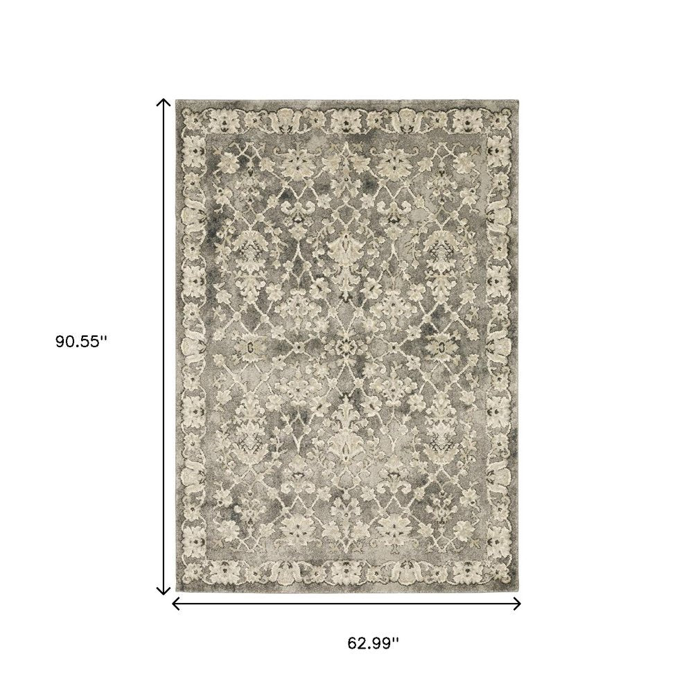 5' X 8' Gray And Beige Oriental Area Rug