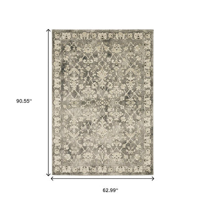 5' X 8' Gray And Beige Oriental Area Rug