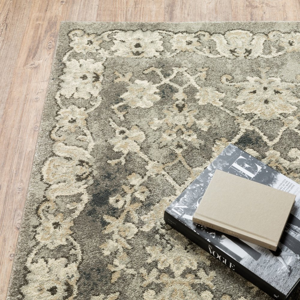 5' X 8' Gray And Beige Oriental Area Rug