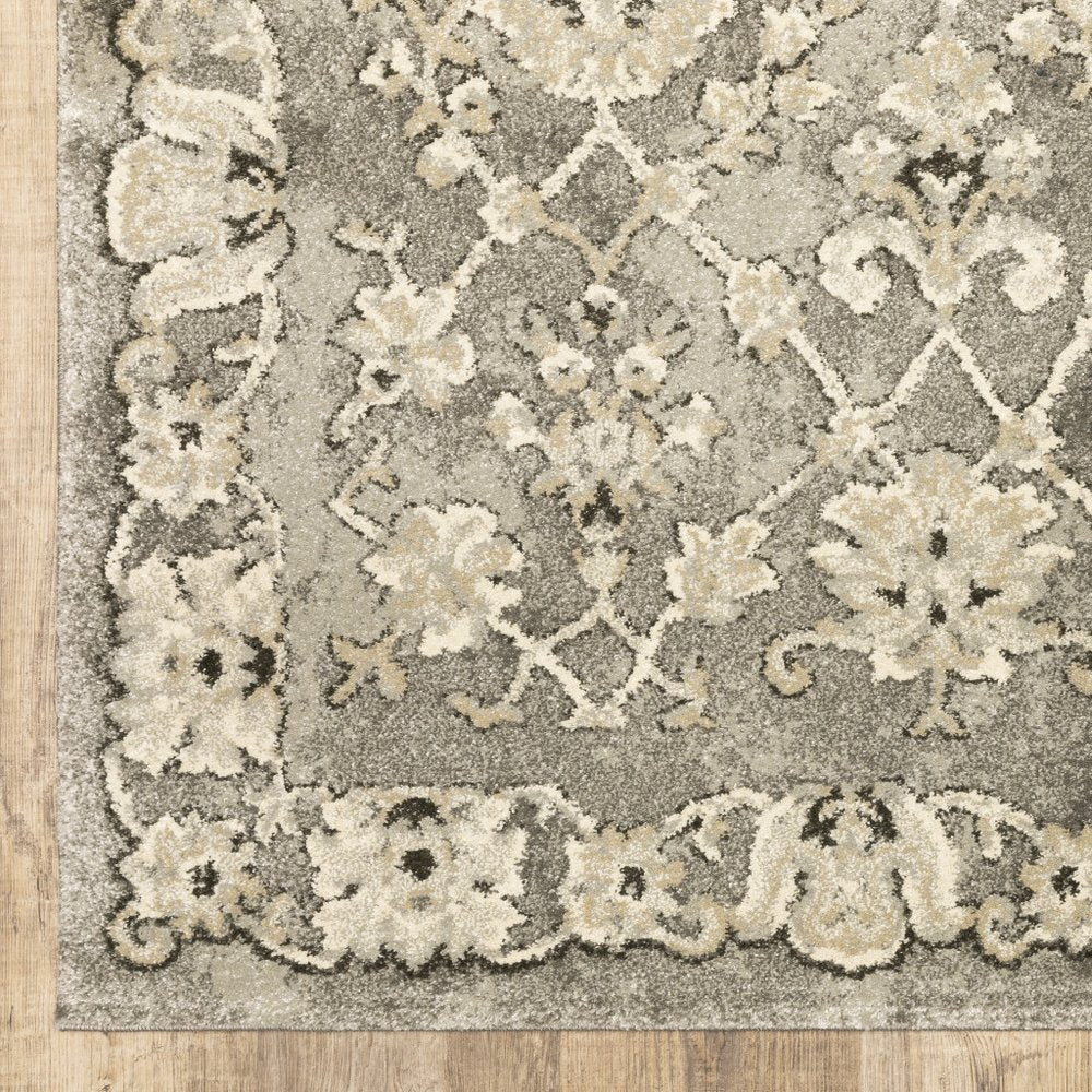 5' X 8' Gray And Beige Oriental Area Rug