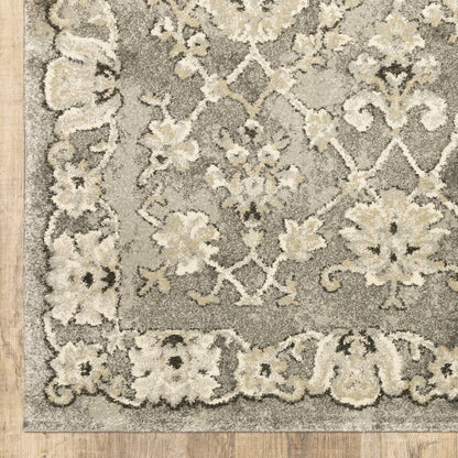 5' X 8' Gray And Beige Oriental Area Rug