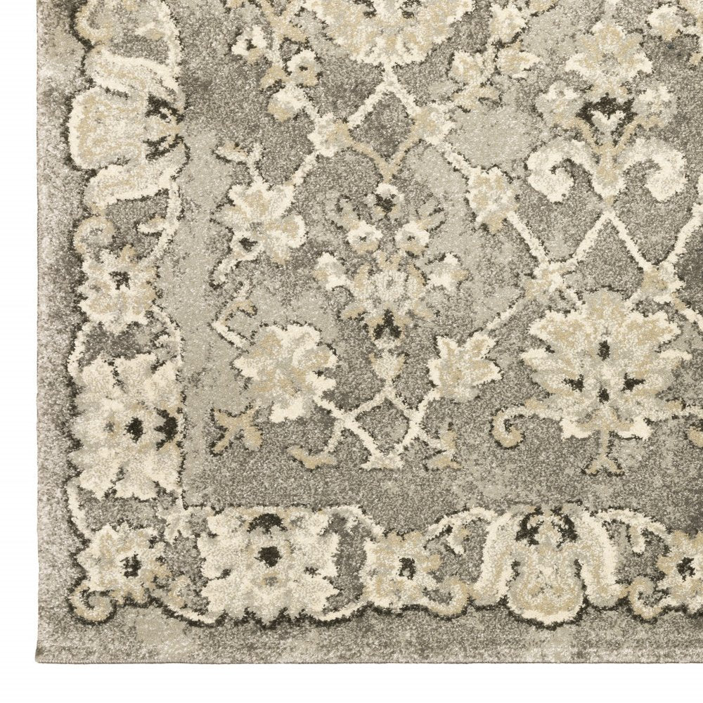 5' X 8' Gray And Beige Oriental Area Rug