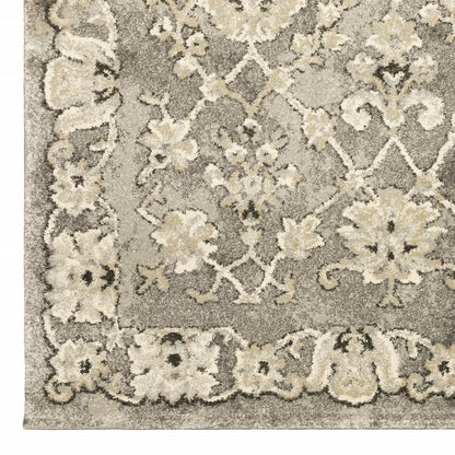 5' X 8' Gray And Beige Oriental Area Rug