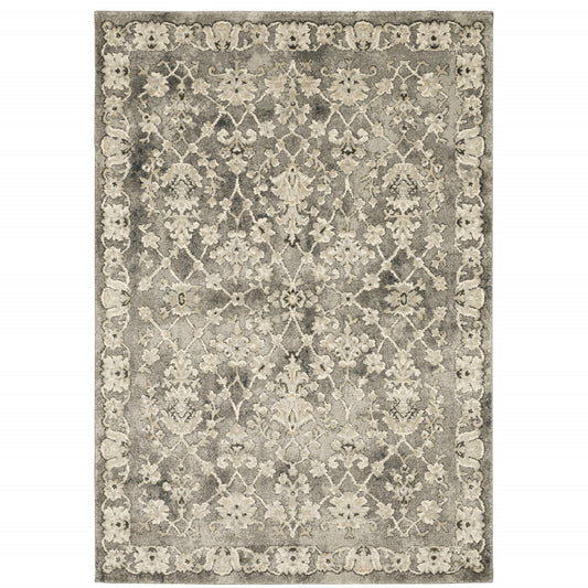 8' X 11' Grey Beige Tan And Brown Oriental Power Loom Stain Resistant Area Rug