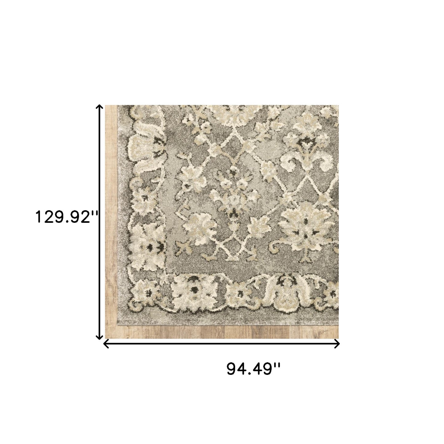 8' X 11' Grey Beige Tan And Brown Oriental Power Loom Stain Resistant Area Rug