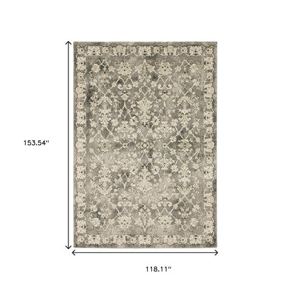 10' X 13' Grey Beige Tan And Brown Oriental Power Loom Stain Resistant Area Rug