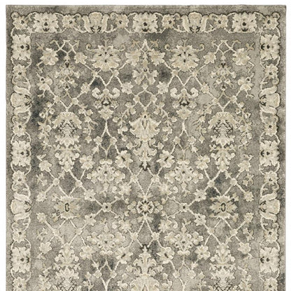 10' X 13' Grey Beige Tan And Brown Oriental Power Loom Stain Resistant Area Rug