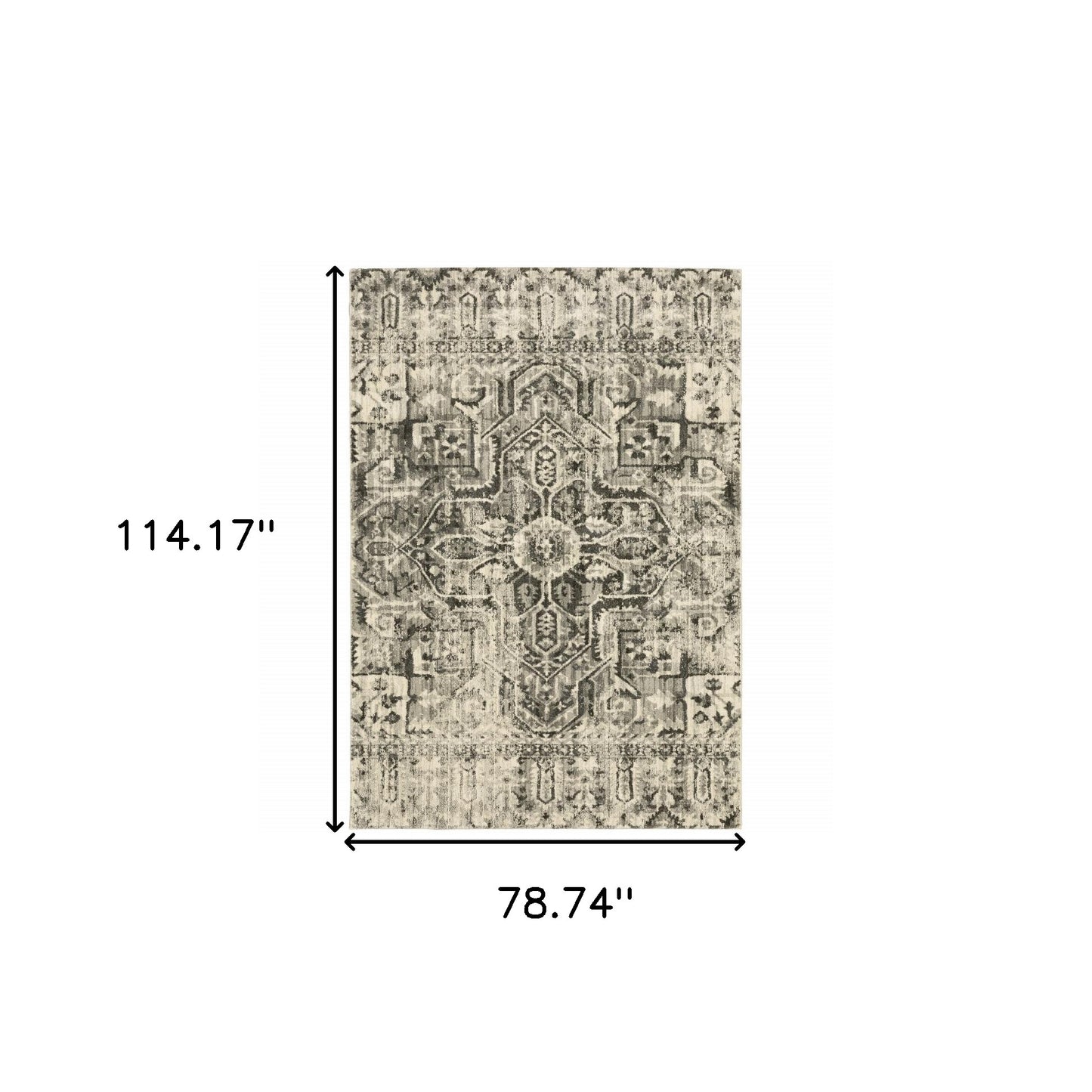 6' X 9' Grey Ivory And Brown Oriental Power Loom Stain Resistant Area Rug