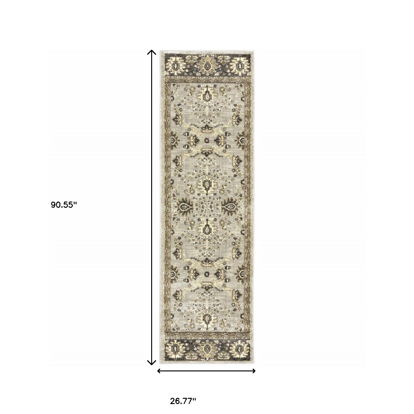 2' X 8' Grey Brown Tan And Beige Oriental Power Loom Stain Resistant Runner Rug