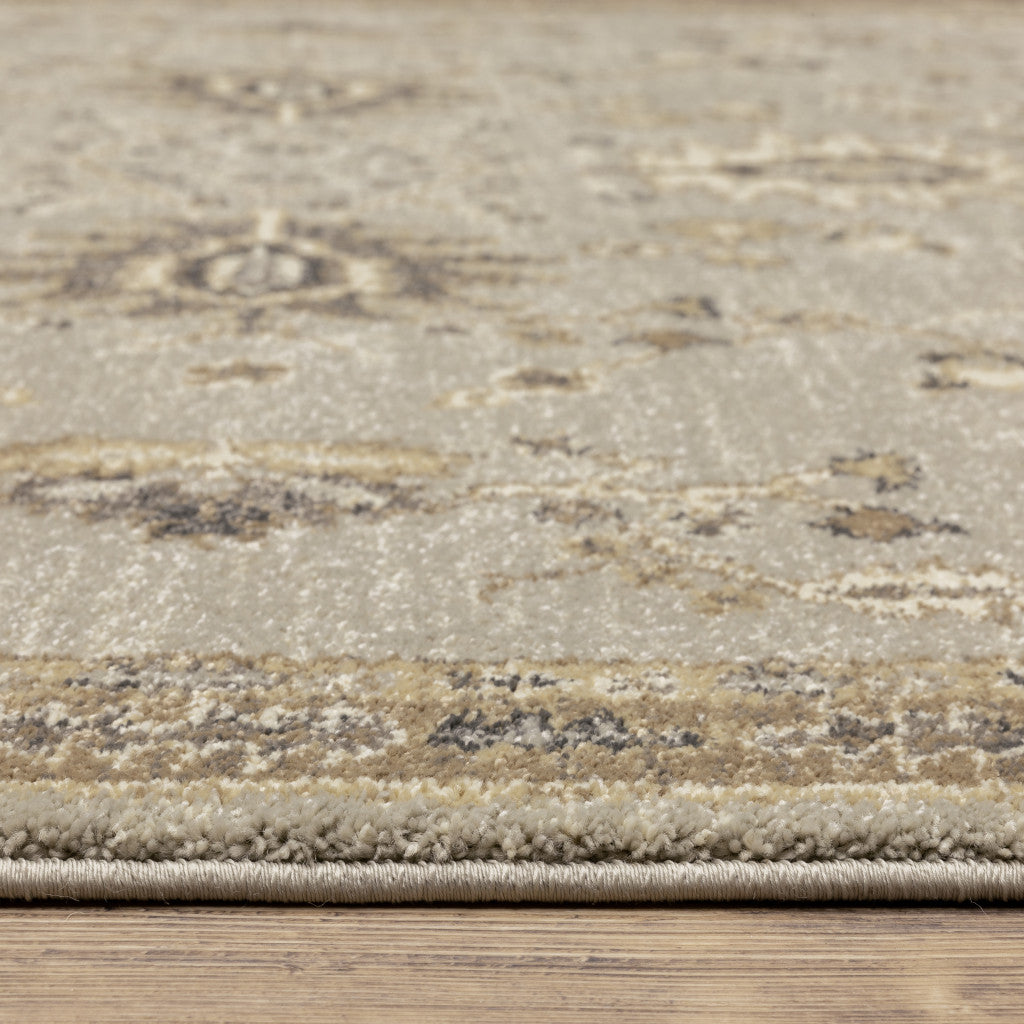 2' X 8' Grey Brown Tan And Beige Oriental Power Loom Stain Resistant Runner Rug