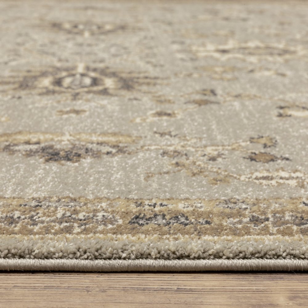 2' X 8' Grey Brown Tan And Beige Oriental Power Loom Stain Resistant Runner Rug