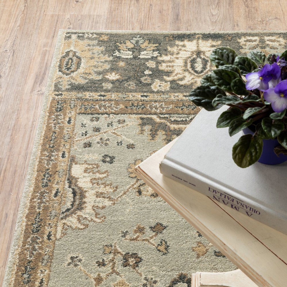 2' X 8' Grey Brown Tan And Beige Oriental Power Loom Stain Resistant Runner Rug