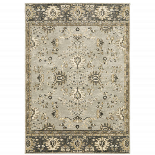 8' X 11' Grey Brown Tan And Beige Oriental Power Loom Stain Resistant Area Rug