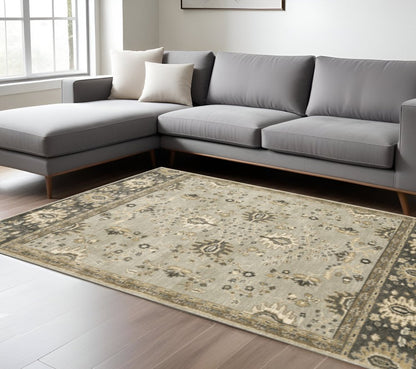 8' X 11' Grey Brown Tan And Beige Oriental Power Loom Stain Resistant Area Rug