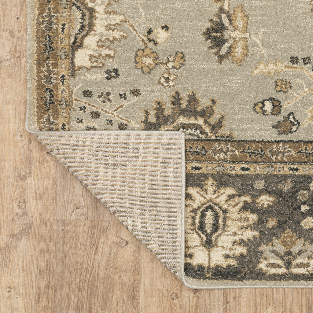 8' X 11' Grey Brown Tan And Beige Oriental Power Loom Stain Resistant Area Rug