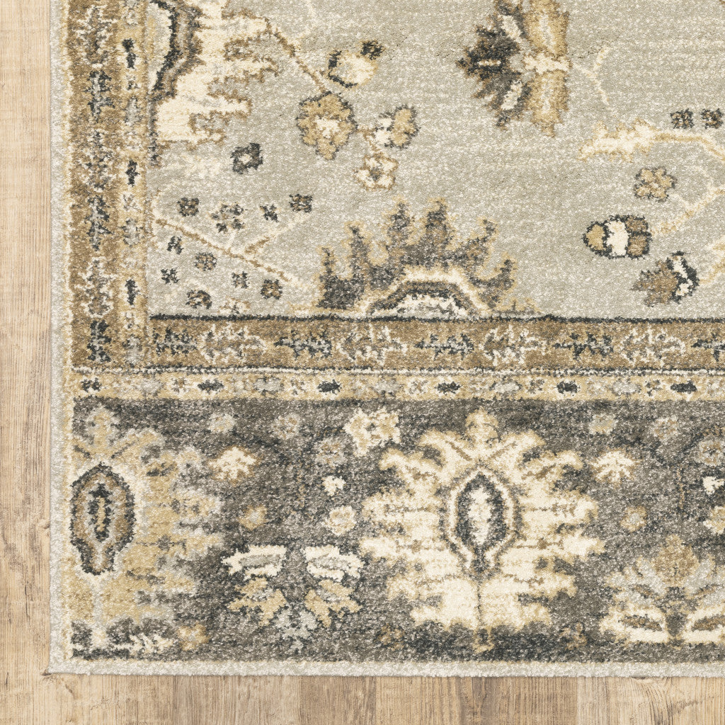 8' X 11' Grey Brown Tan And Beige Oriental Power Loom Stain Resistant Area Rug