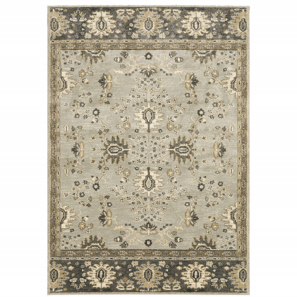 10' X 13' Grey Brown Tan And Beige Oriental Power Loom Stain Resistant Area Rug