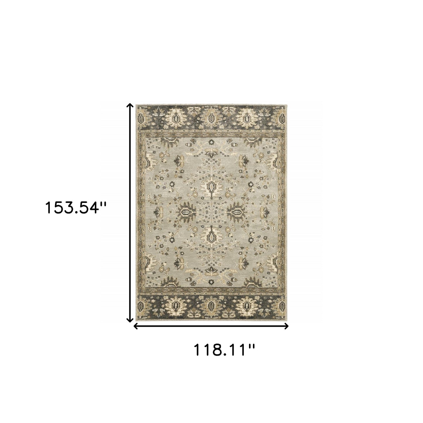 10' X 13' Grey Brown Tan And Beige Oriental Power Loom Stain Resistant Area Rug