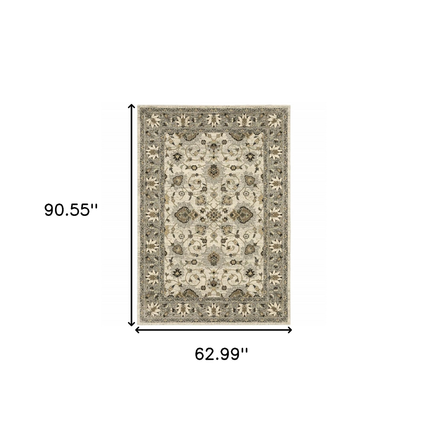 5' X 8' Beige Grey Brown And Charcoal Oriental Power Loom Stain Resistant Area Rug