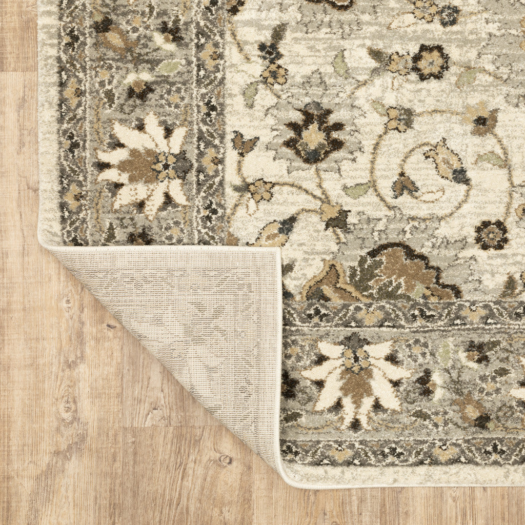 10' X 13' Beige Grey Brown And Charcoal Oriental Power Loom Stain Resistant Area Rug