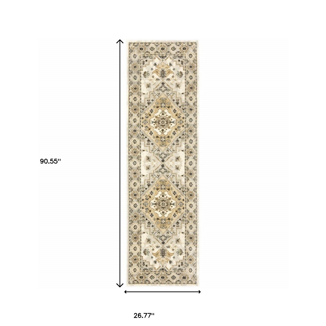 2' X 8' Beige Grey Tan And Brown Oriental Power Loom Stain Resistant Runner Rug