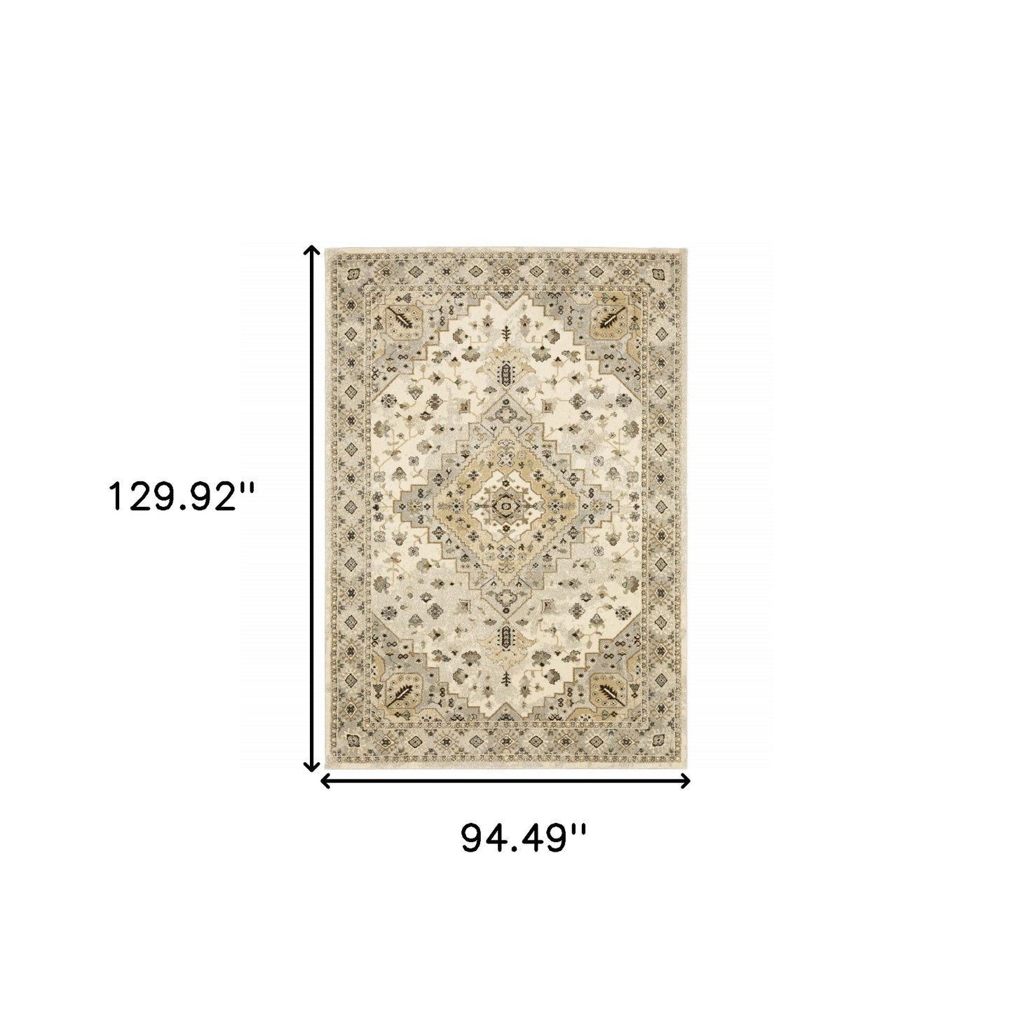 8' X 11' Beige Grey Tan And Brown Oriental Power Loom Stain Resistant Area Rug