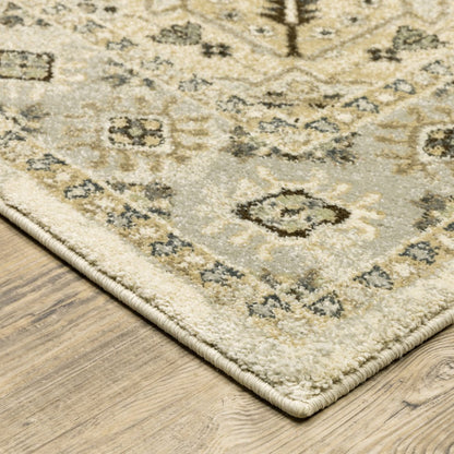 8' X 11' Beige Grey Tan And Brown Oriental Power Loom Stain Resistant Area Rug
