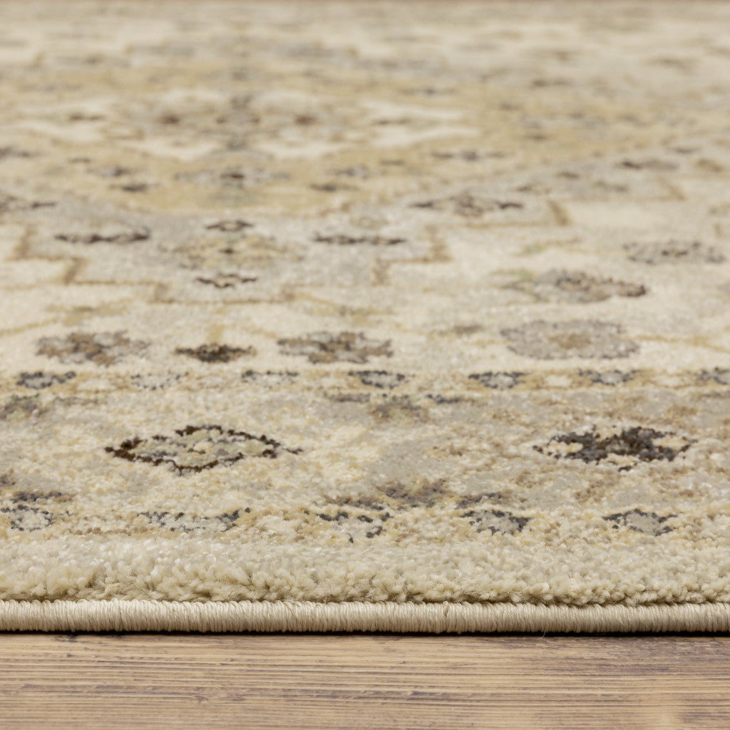 8' X 11' Beige Grey Tan And Brown Oriental Power Loom Stain Resistant Area Rug