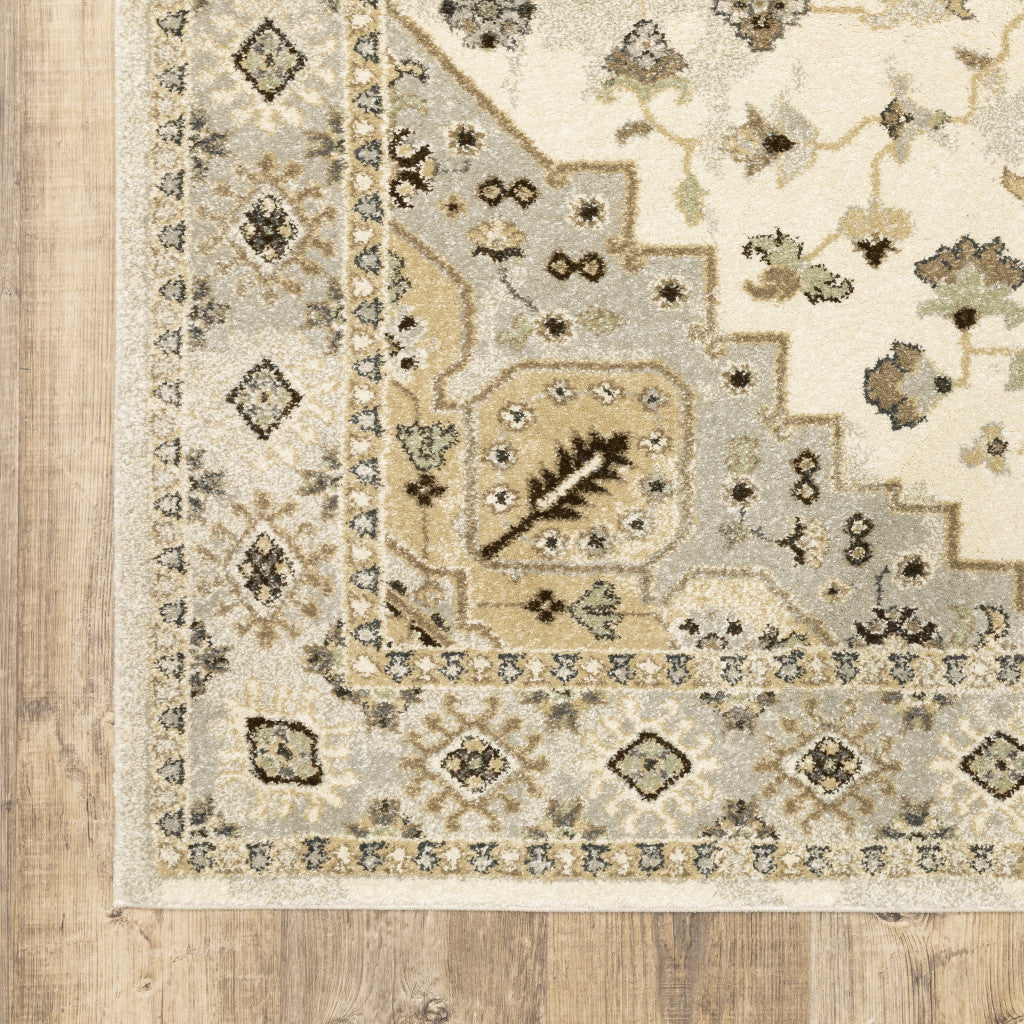 8' X 11' Beige Grey Tan And Brown Oriental Power Loom Stain Resistant Area Rug