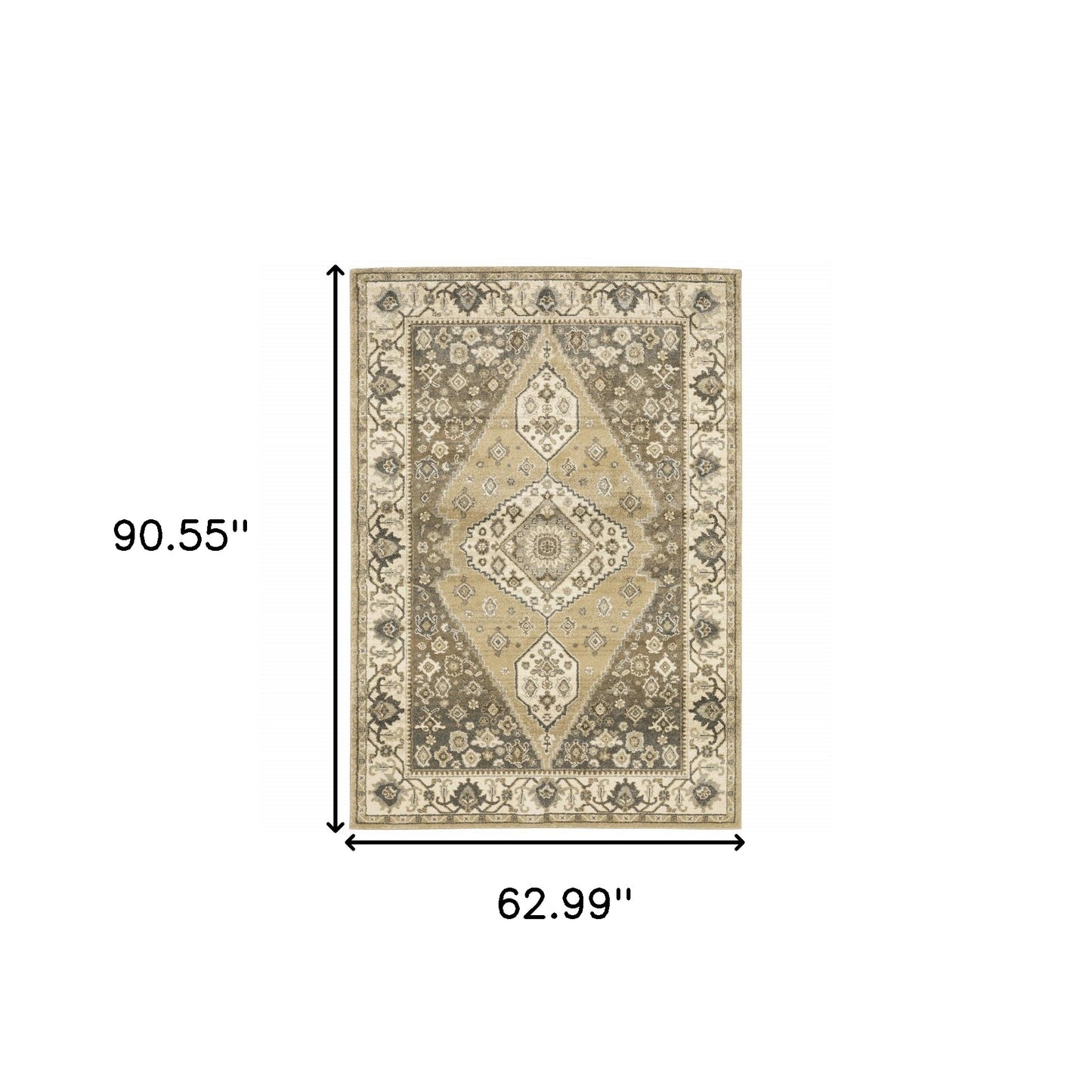 5' X 8' Beige Grey Tan And Charcoal Oriental Power Loom Stain Resistant Area Rug