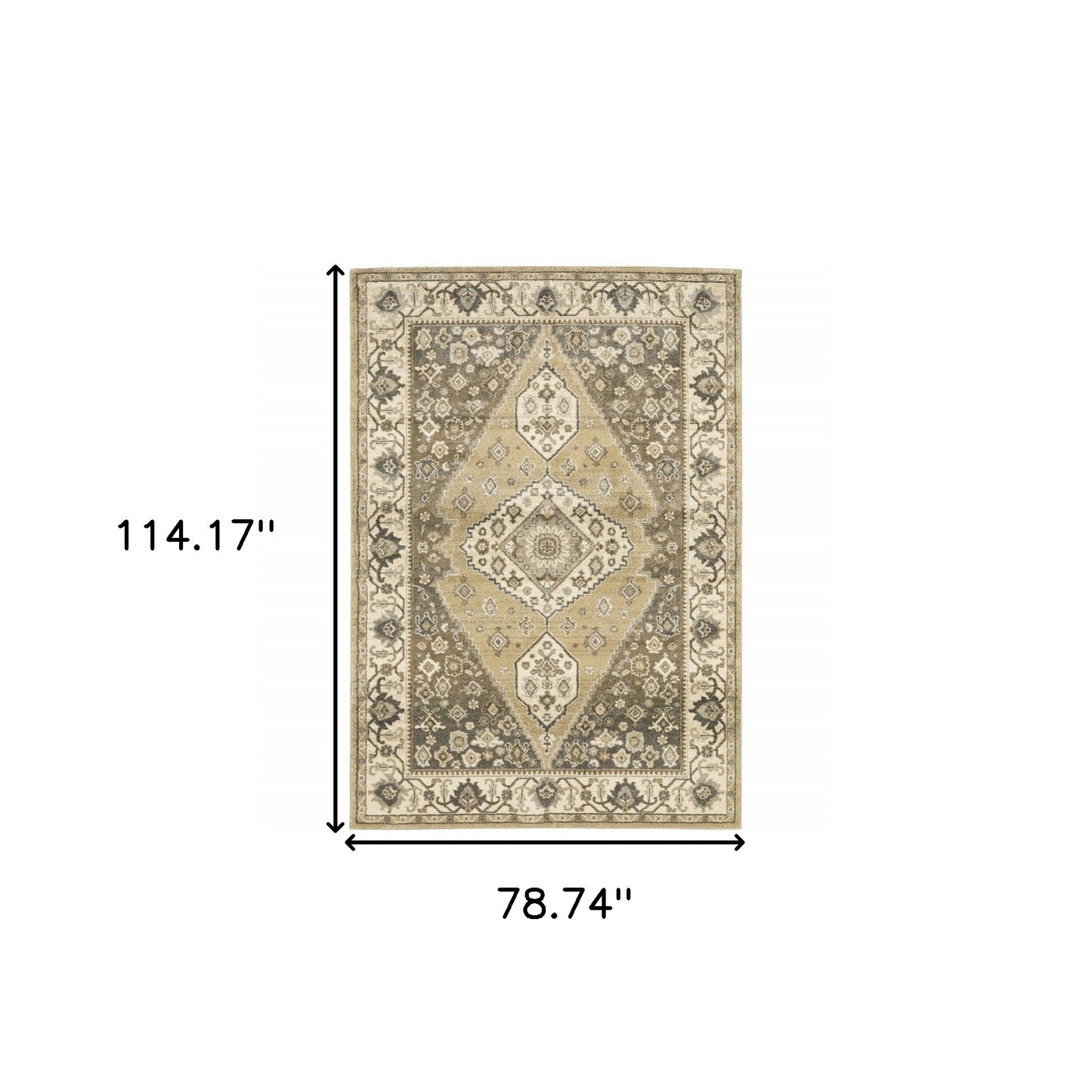 6' X 9' Beige Grey Tan And Charcoal Oriental Power Loom Stain Resistant Area Rug