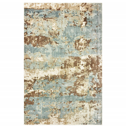 6' X 9' Blue And Brown Abstract Hand Loomed Stain Resistant Area Rug