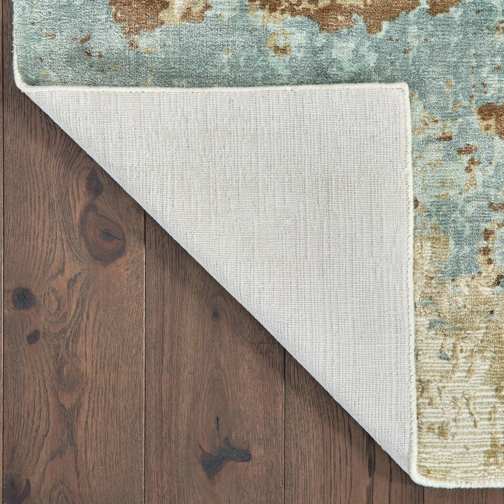 6' X 9' Blue And Brown Abstract Hand Loomed Distressed Area Rug