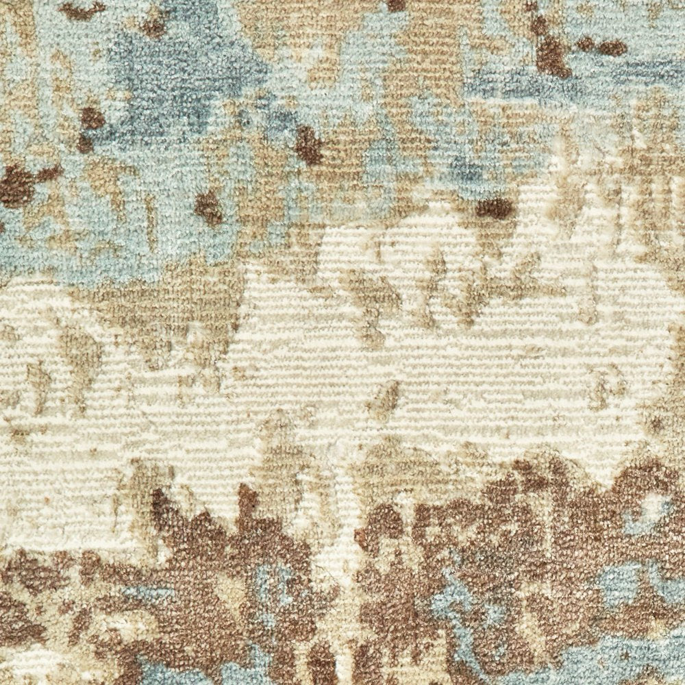 6' X 9' Blue And Brown Abstract Hand Loomed Distressed Area Rug