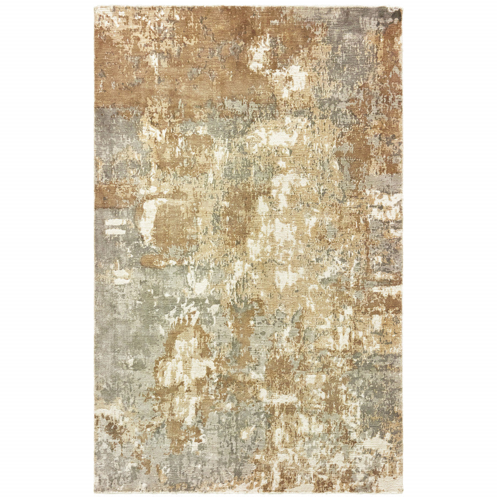 6' X 9' Grey And Brown Abstract Hand Loomed Stain Resistant Area Rug