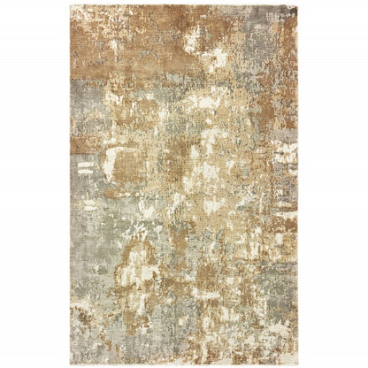 6' X 9' Gray And Brown Abstract Hand Loomed Distressed Area Rug
