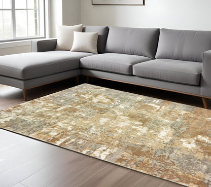 8' X 10' Grey And Brown Abstract Hand Loomed Stain Resistant Area Rug