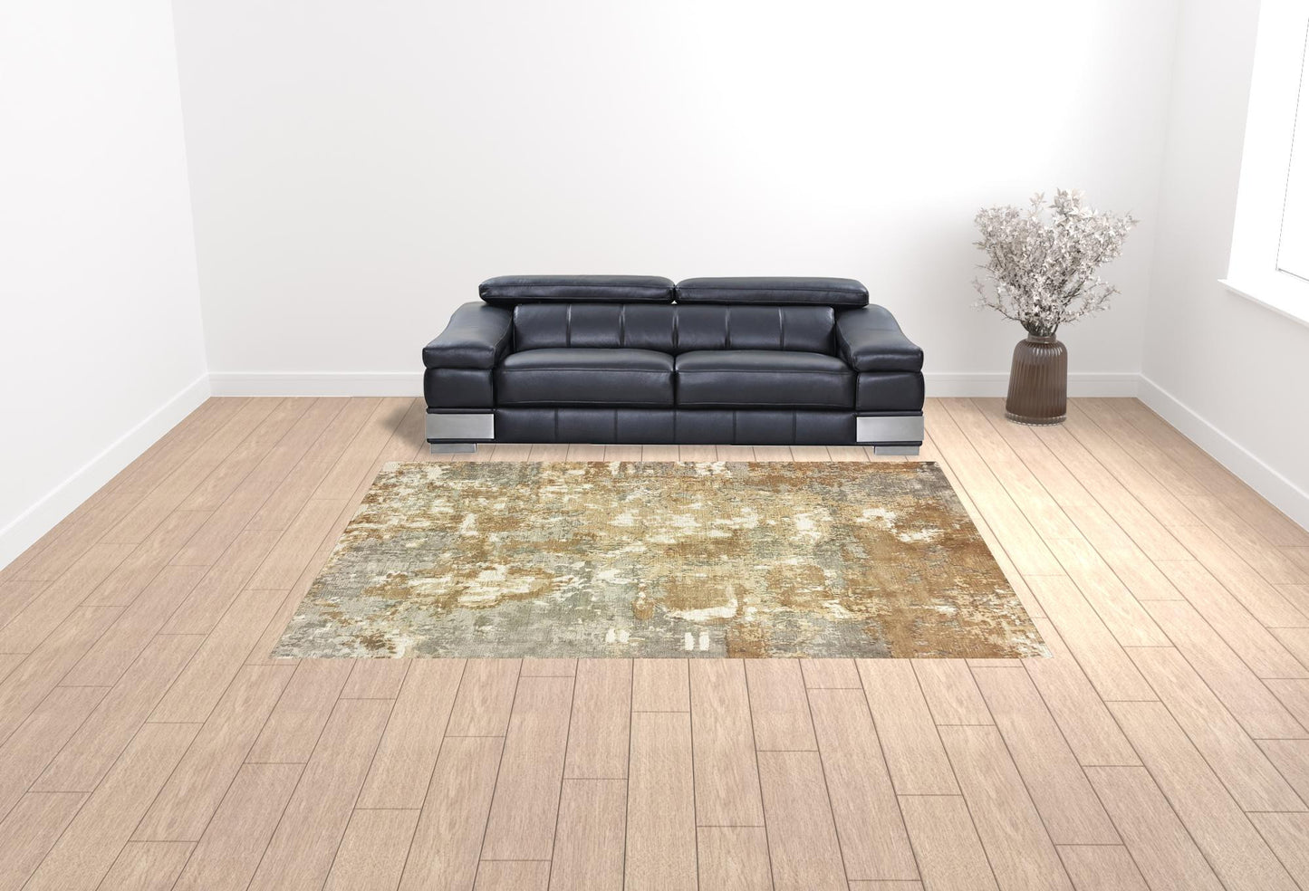 9' X 12' Grey And Brown Abstract Hand Loomed Stain Resistant Area Rug