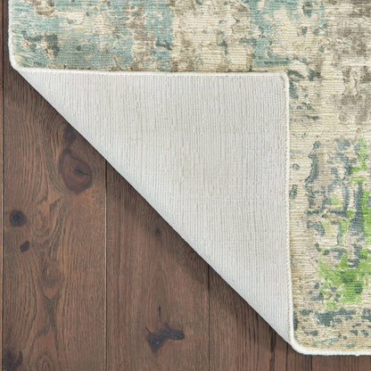 2' X 10' Blue And Green Abstract Hand Loomed Stain Resistant Runner Rug