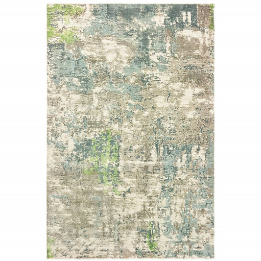 9' X 12' Blue And Green Abstract Hand Loomed Stain Resistant Area Rug