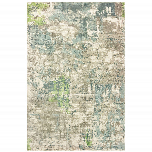 9' X 12' Blue And Green Abstract Hand Loomed Stain Resistant Area Rug