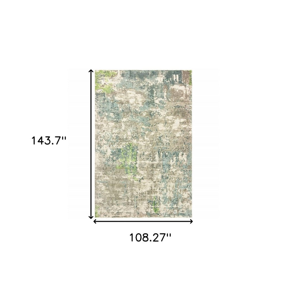 9' X 12' Blue And Green Abstract Hand Loomed Stain Resistant Area Rug