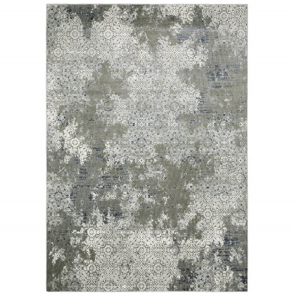 7' X 10' Beige And Gray Abstract Distressed Area Rug