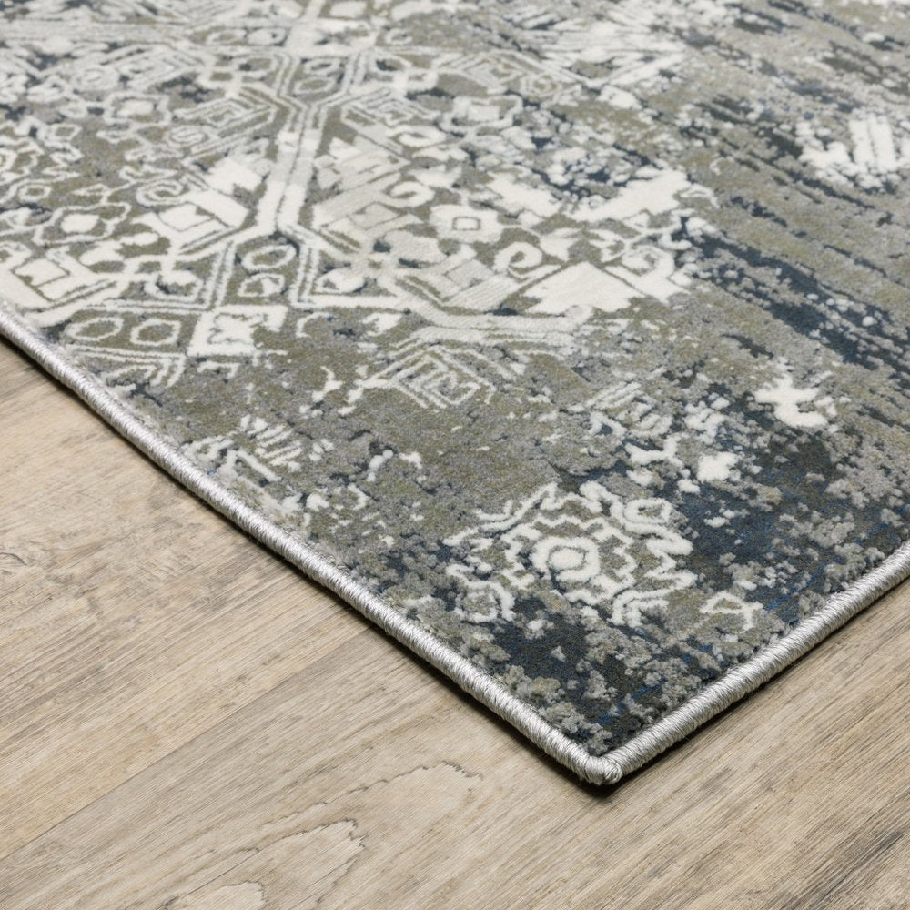 7' X 10' Beige And Gray Abstract Distressed Area Rug