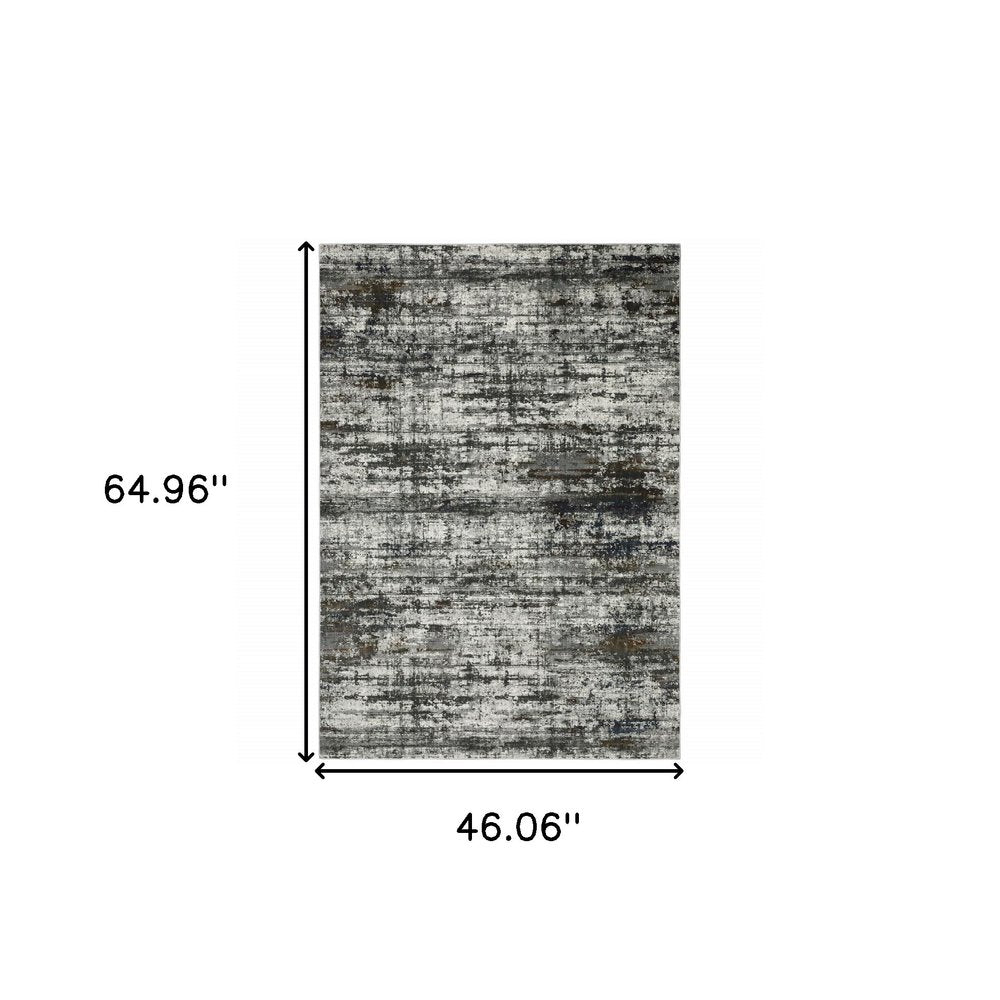 4' X 6' Charcoal And Gray Abstract Distressed Area Rug