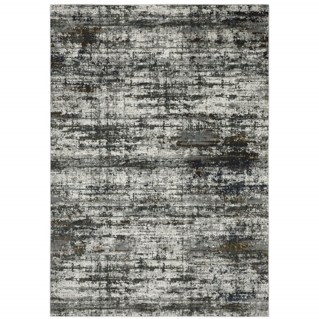 5' X 8' Ivory Charcoal Grey Blue Rust And Brown Abstract Power Loom Stain Resistant Area Rug