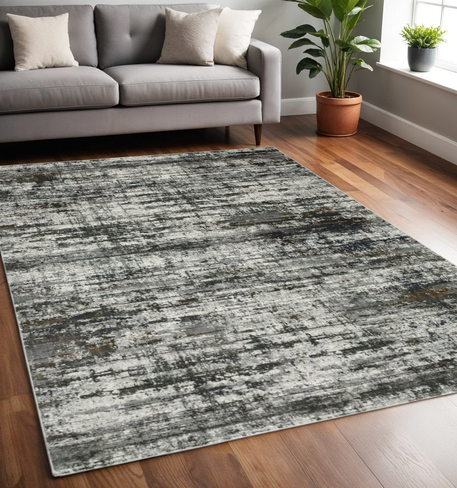 5' X 8' Charcoal And Gray Abstract Distressed Area Rug