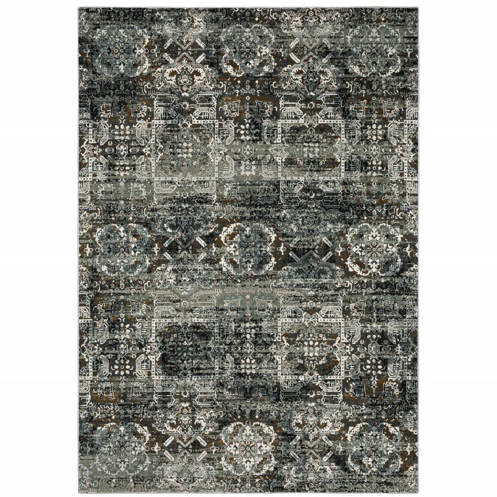 4' x 6' charcoal gray and white distressed oriental area rug