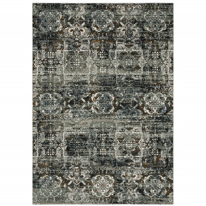 4' x 6' charcoal gray and white distressed oriental area rug