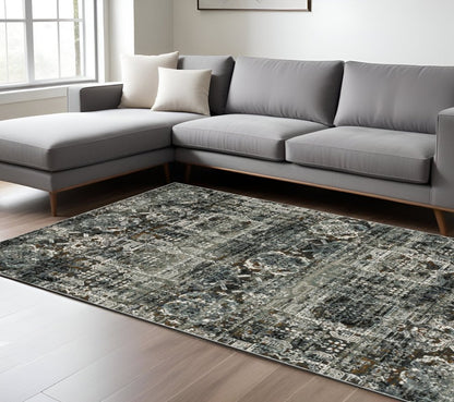 7' X 10' Charcoal Gray And White Oriental Distressed Area Rug
